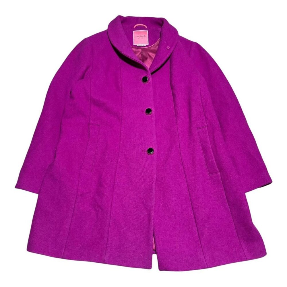 Kate Spade Coat Stand-Collar‎ Polyester Wool Purple Magenta Long Women's XL